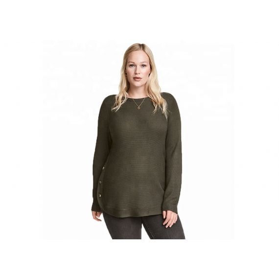 Suéter plus size 4XL de malha aconchegante verde exército suéter com botão para senhora - 11202467