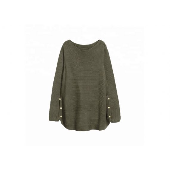 Suéter plus size 4XL de malha aconchegante verde exército suéter com botão para senhora - 11202467