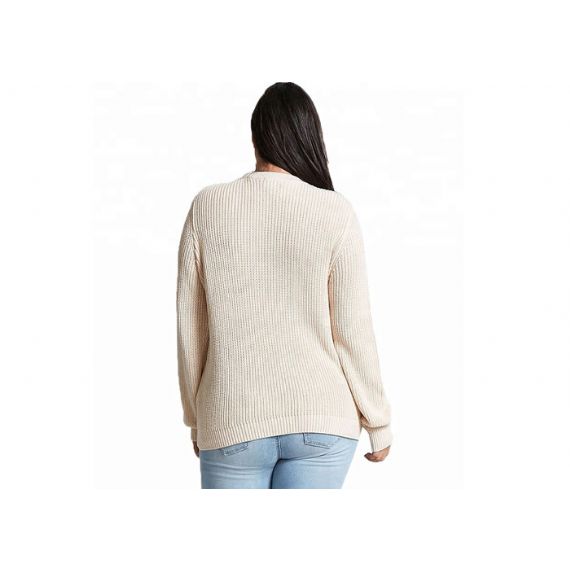 Suéter de malha aconchegante cor bege puro decote em V oversized suéter vazado 12 GG - 11202468