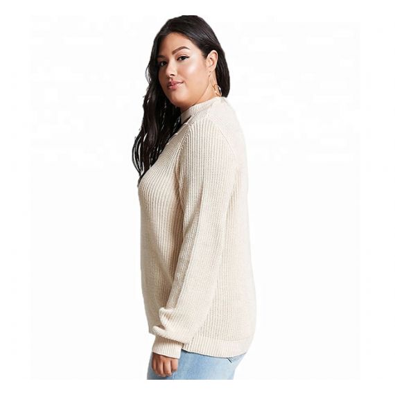 Suéter de malha aconchegante cor bege puro decote em V oversized suéter vazado 12 GG - 11202468