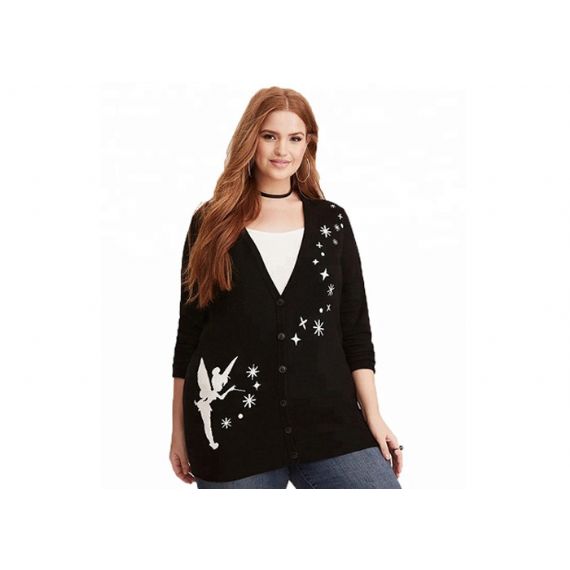 Suéteres de cardigan pretos plus size de roupas de tamanho grande Intarsia - 11272250