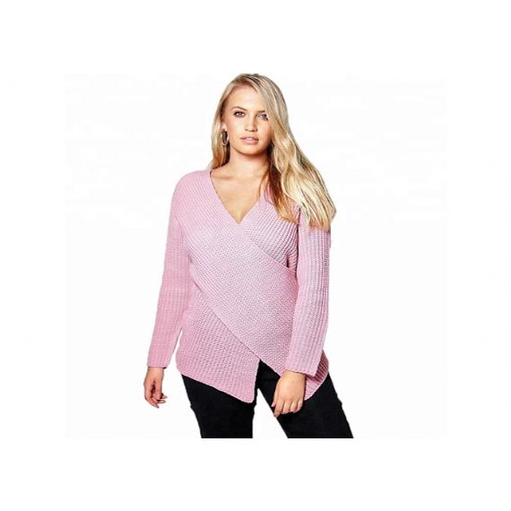 Suéteres femininos tamanho grande com decote em V roupas normais comprimento tops femininos - 11272254