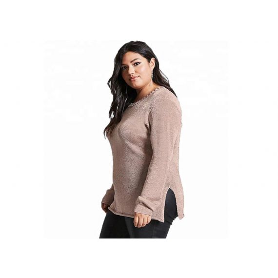 Roupas femininas plus size tops design de comprimento regular cor rosa atraente - 11272279