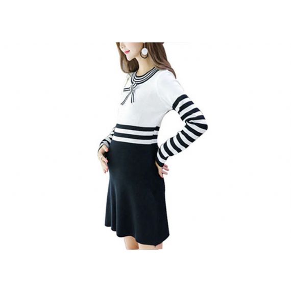 Suéter de tricô com cabo para maternidade com vestidos de laço ecologicamente correto - 11272415