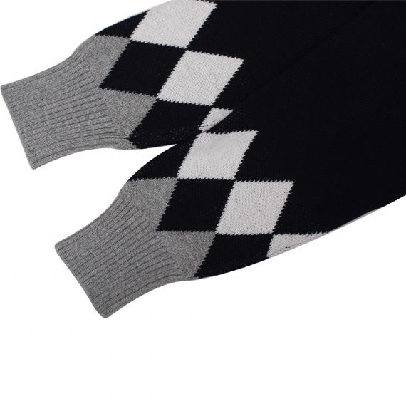 Suéteres de uniforme escolar com logotipo bordado vermelho marinho padrão argyle de algodão puro - 11272126