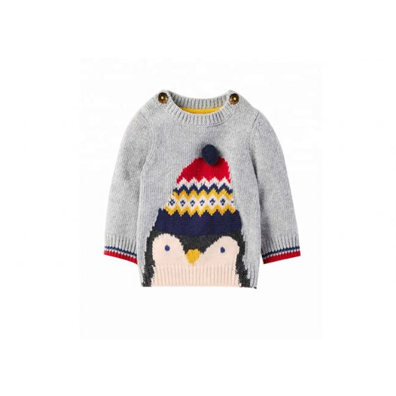 Suéter infantil 100% algodão tricô gola redonda pulôver padrão animal - 11272138