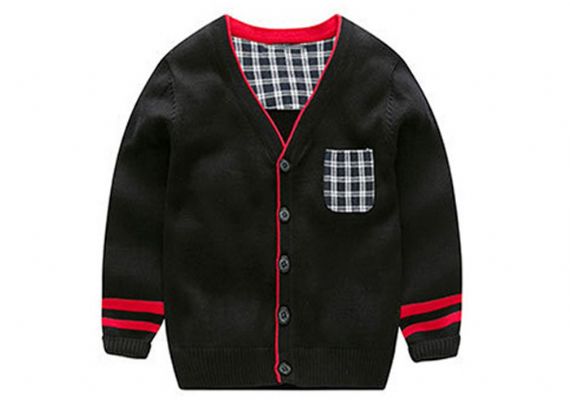 Los niños del cuello en V del muchacho del algodón hacen punto grueso estándar del diseño del bolsillo del remiendo del suéter - 11272140