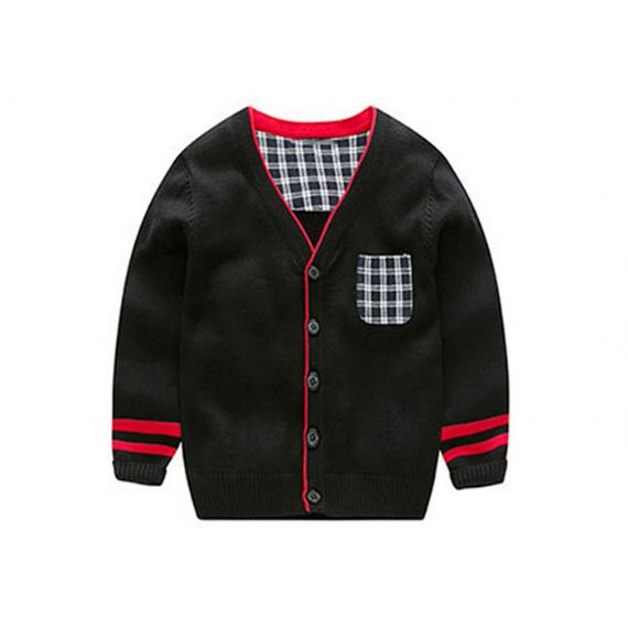 Suéter infantil de algodão com decote em V e bolso com design de bolso espessura padrão - 11272140