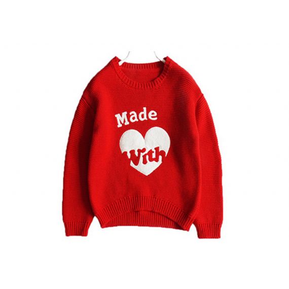 Suéter de tricô infantil design amor menina mangas compridas gola redonda para inverno - 11272153