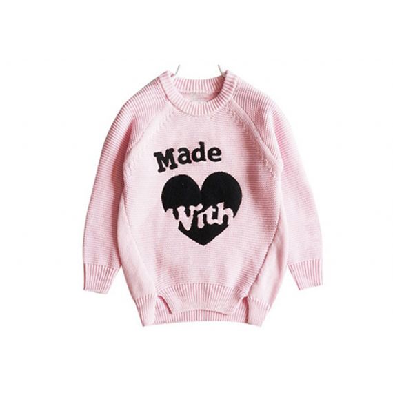 Suéter de tricô infantil design amor menina mangas compridas gola redonda para inverno - 11272153