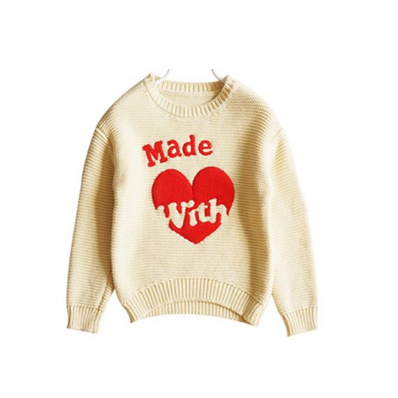 Suéter de tricô infantil design amor menina mangas compridas gola redonda para inverno - 11272153