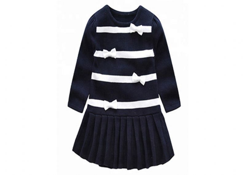 Vestido largo del suéter de la niña del invierno, cuello rojo del cuello de O del suéter del niño - 11272165