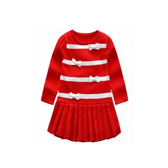 Vestido longo inverno bebê menina, camisola infantil vermelha gola O - 11272165