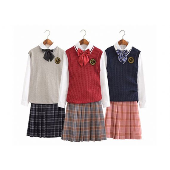 Colete de suéter de tamanho grande para meninas, saias de uniforme escolar para juniores - 11272232