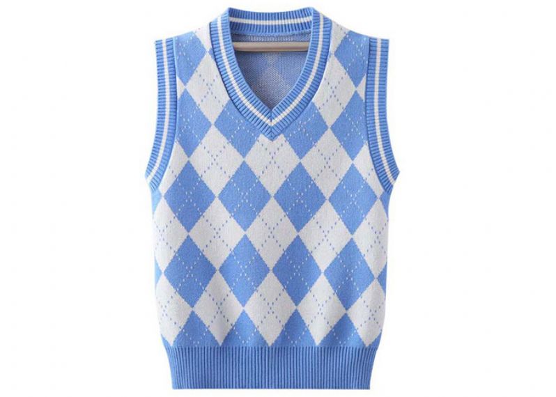 Chaleco sin mangas del uniforme escolar del telar jacquar, suéter del cuello de pico del uniforme escolar del algodón - 11769735