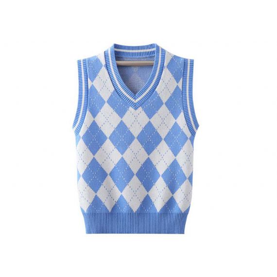 Colete de uniforme escolar jacquard sem mangas, suéter de algodão com gola V - 11769735
