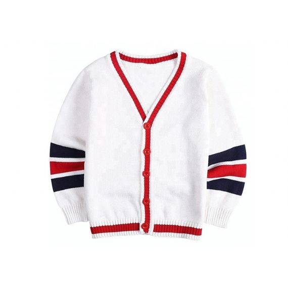 Cardigan escolar vermelho tricotado para crianças manga listrada padrão - 11769887