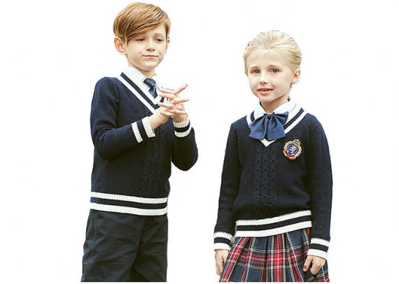 Cuello en V del estilo europeo del suéter del vestido de la escuela del muchacho y de la muchacha del diseño del OEM respirable - 11772990