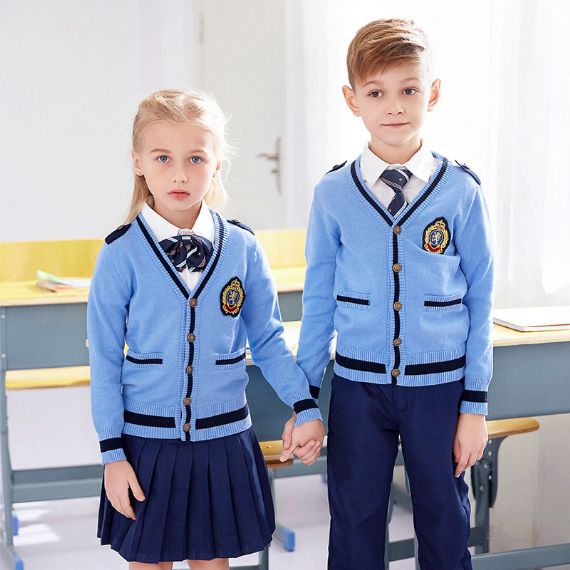 Suéteres de uniforme escolar azul marinho anti-pilling, cardigã escolar para meninos e meninas - 11774420