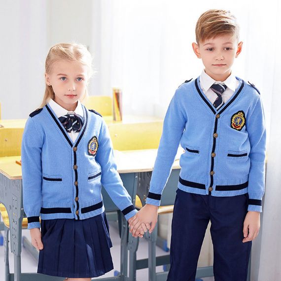 Suéteres de uniforme escolar azul marinho anti-pilling, cardigã escolar para meninos e meninas - 11774420