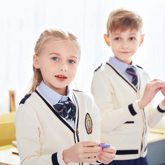 Suéteres de uniforme escolar azul marinho anti-pilling, cardigã escolar para meninos e meninas - 11774420