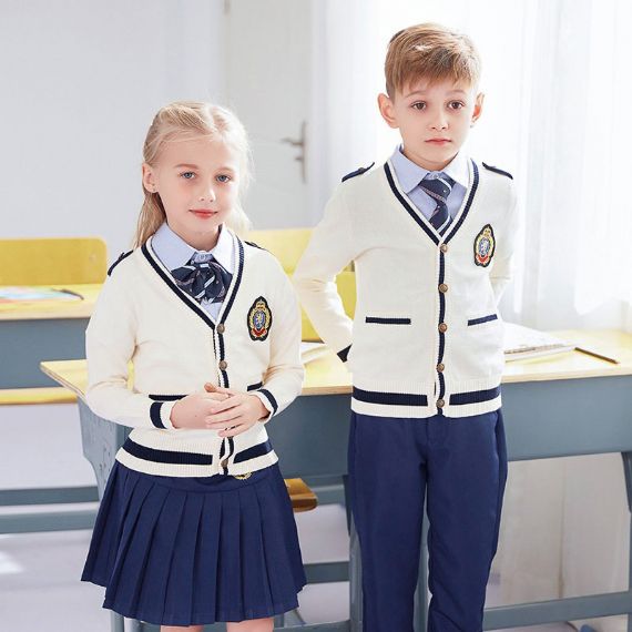 Suéteres de uniforme escolar azul marinho anti-pilling, cardigã escolar para meninos e meninas - 11774420