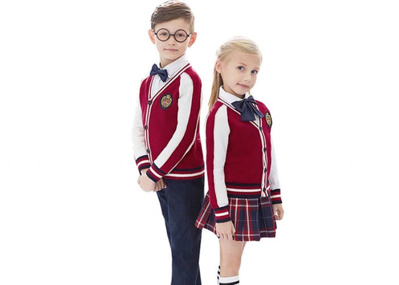 Color rojo y blanco de los suéteres de la rebeca del uniforme escolar con cuello en V anti - Pilling - 11779460