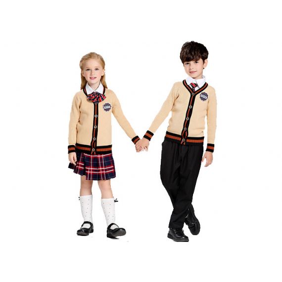 Camisolas de cardigã de roupas escolares infantis de algodão amarelo feitas sob medida - 11809525