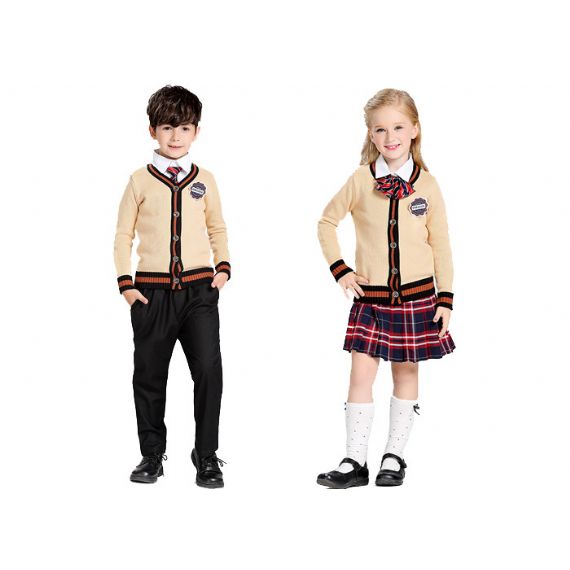 Camisolas de cardigã de roupas escolares infantis de algodão amarelo feitas sob medida - 11809525