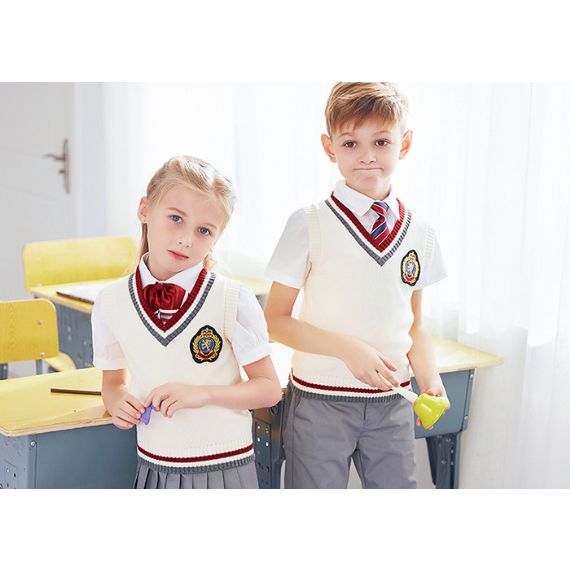 Suéteres de cardigã anti-pilling com decote em v vermelho e branco - 11810059