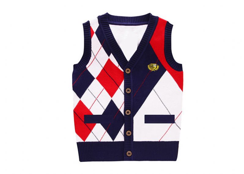 Chaleco de uniforme escolar de algodón puro tejido de intarsia - 11810539