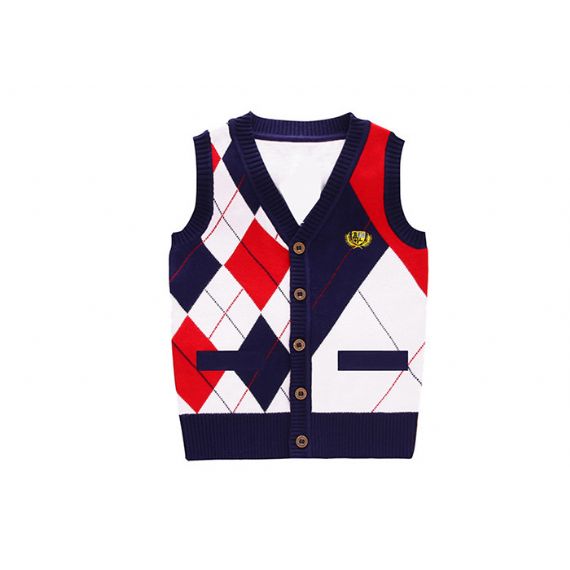 Colete de uniforme escolar de algodão puro de tricô Intasia - 11810539