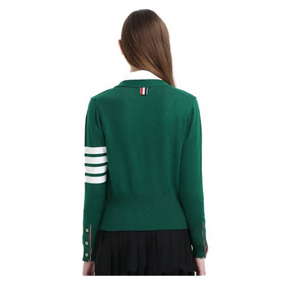 Cardigan com decote em V com botão de algodão verde cardigã escolar para colagem de meninas - 11810883