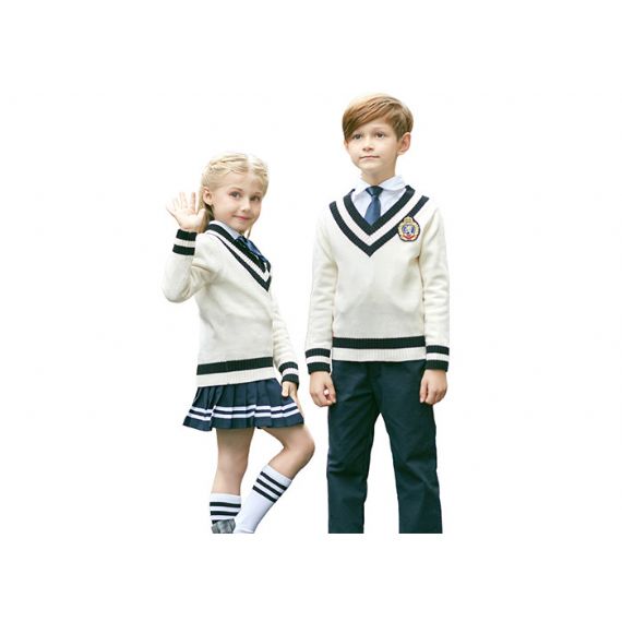 Suéteres de uniforme escolar adulto internacional decote em V padrão de lã para homens jovens - 11811043