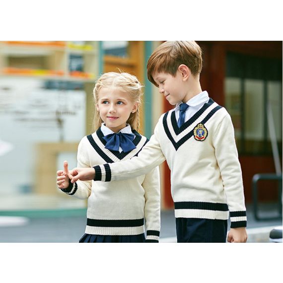 Suéteres de uniforme escolar adulto internacional decote em V padrão de lã para homens jovens - 11811043