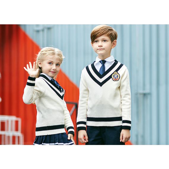 Suéteres de uniforme escolar adulto internacional decote em V padrão de lã para homens jovens - 11811043