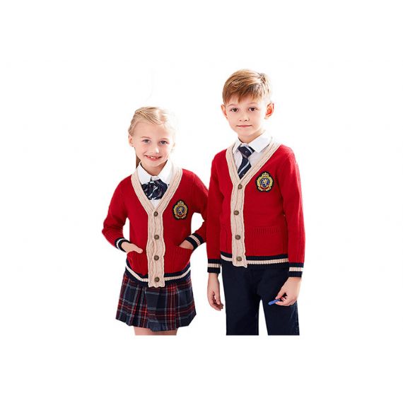 Suéteres de uniforme escolar de cor vermelha, suéter escolar masculino antiencolhimento - 11811119