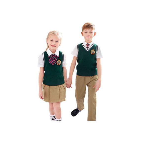 Suéter com gola V 12GG de malha macia para meninas e meninos uniforme escolar para primavera e outono - 11811247