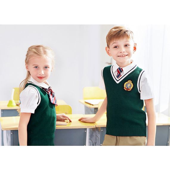 Suéter com gola V 12GG de malha macia para meninas e meninos uniforme escolar para primavera e outono - 11811247
