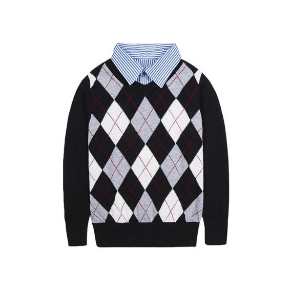 Suéter de algodão escolar xadrez britânico - 11811402