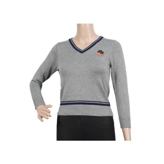 Suéteres escolares unissex cinza decote em V manga longa - 12320480