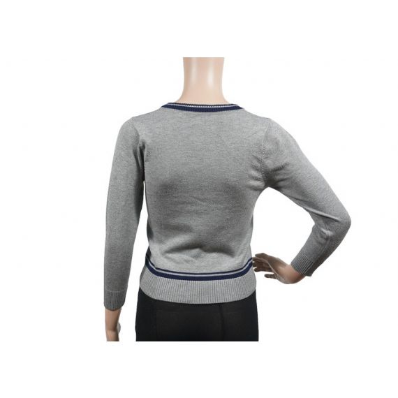 Suéteres escolares unissex cinza decote em V manga longa - 12320480