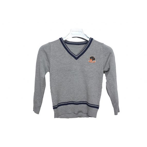 Suéteres escolares unissex cinza decote em V manga longa - 12320480