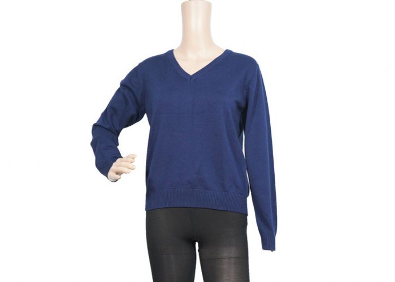 Suéteres azules antipilling del uniforme escolar del azul del otoño con el dobladillo de la costilla para unisex - 12321576