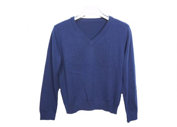 Suéteres azules antipilling del uniforme escolar del azul del otoño con el dobladillo de la costilla para unisex - 12321576