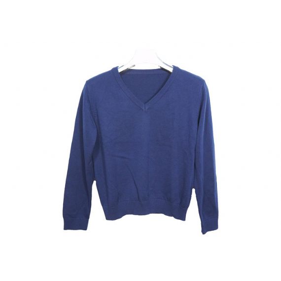 Suéteres de uniforme escolar outono azul anti-pilling com bainha de nervuras para unissex - 12321576