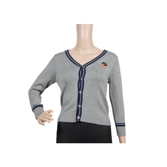 Suéteres de cardigã de uniforme escolar cinza respirável para outono e inverno - 12323566