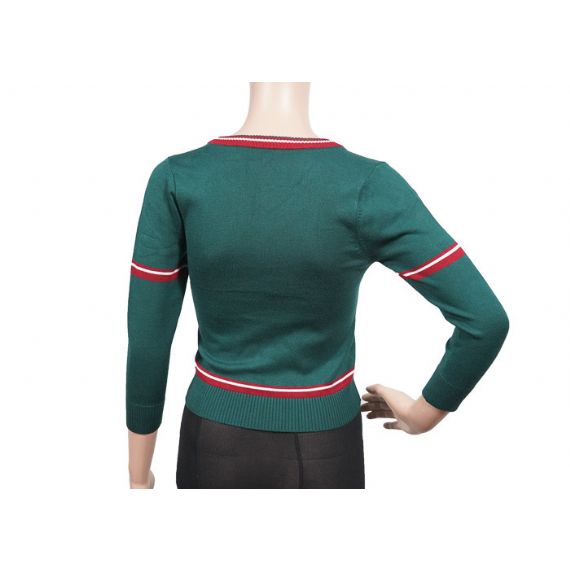 Suéter verde de decote em V com botão para uniforme escolar - 12324194