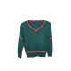 Suéter verde de decote em V com botão para uniforme escolar - 12324194
