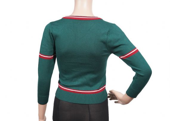 Suéteres de uniforme escolar con botones con cuello en V verde Suéter cárdigan escolar de punto con costilla - 12324194